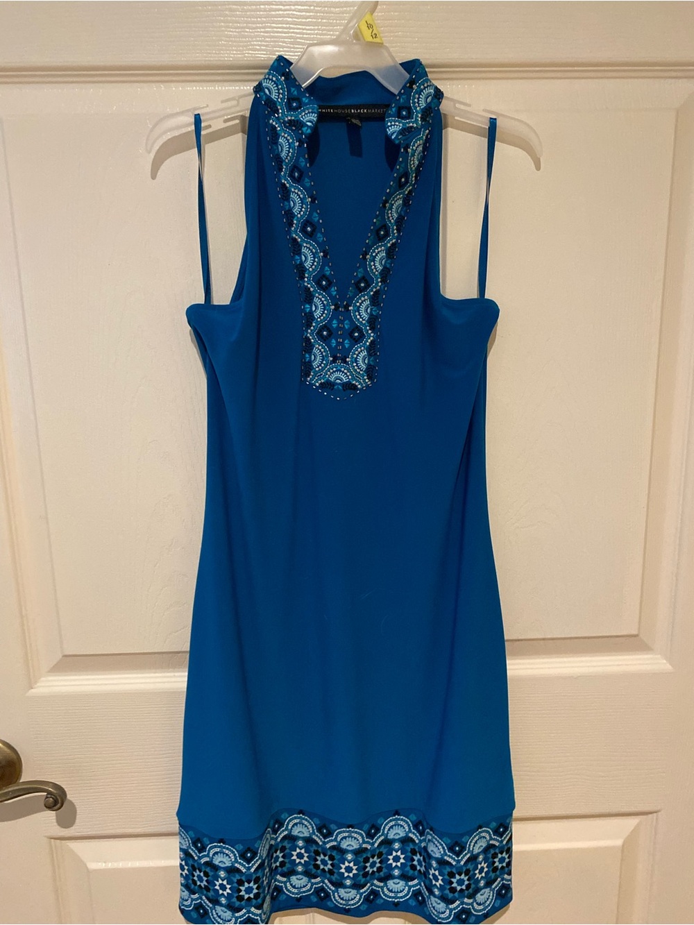 White House Black Market Blue Embellished Halter Mini Dress